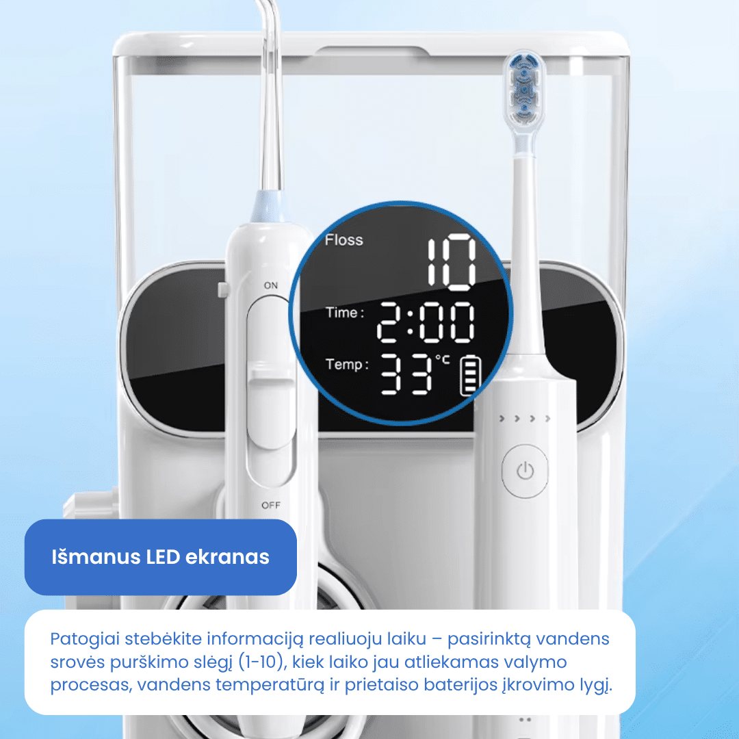 Burnos irigatorius ir elektrinis dantų šepetėlis 2in1 Wesmile AquaCare Pro - Image 6