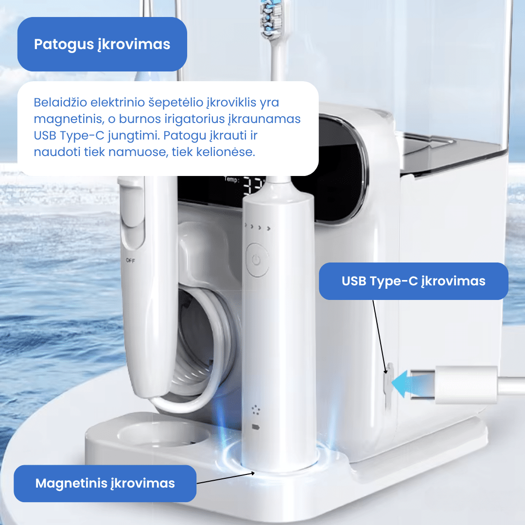 Burnos irigatorius ir elektrinis dantų šepetėlis 2in1 Wesmile AquaCare Pro - Image 7