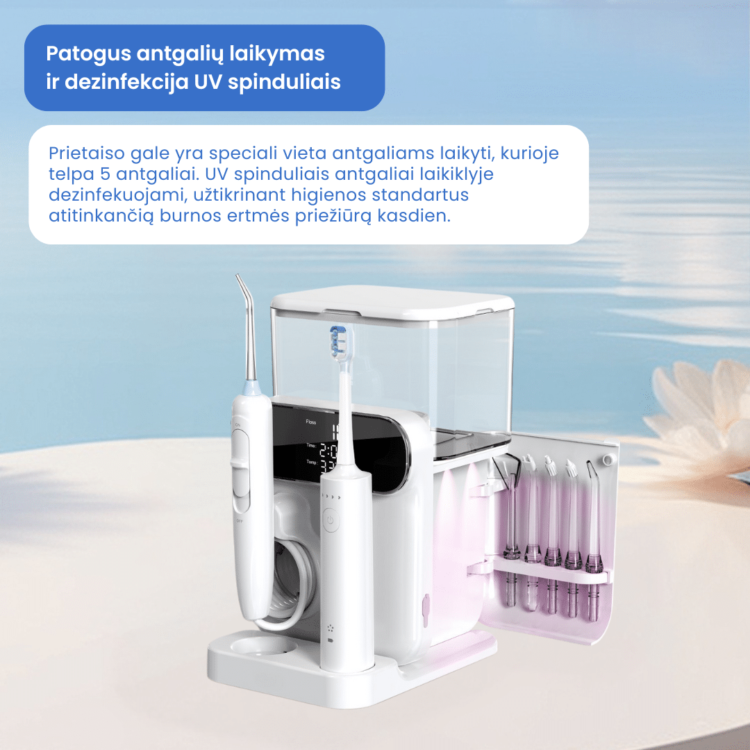 Burnos irigatorius ir elektrinis dantų šepetėlis 2in1 Wesmile AquaCare Pro - Image 9
