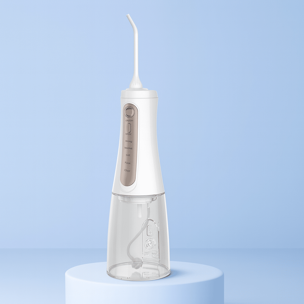 Belaidis irigatorius melsvame fone